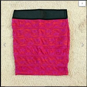 Floral Lace Belted Banded Mini Bodycon Skirt M